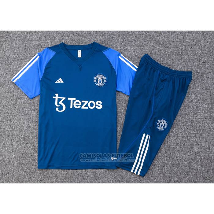 Fato de Treino Manchester United Manga Curta 2023-2024 Azul - Calcas Curta